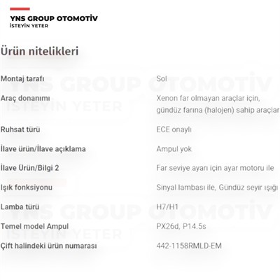 Opel Insignia A 09-17 Ön Far Lambası Sol Depo - 4421158lmldem / 22831926