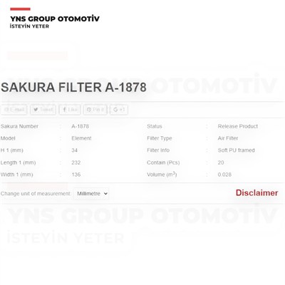 Nissan Micra K12 06-12 Note E11 06-13 1.6 Benzinli Qashqai J10 07-13 1.5 Dci Hava Fİltresi Sakura - A1878 / 16546ed000