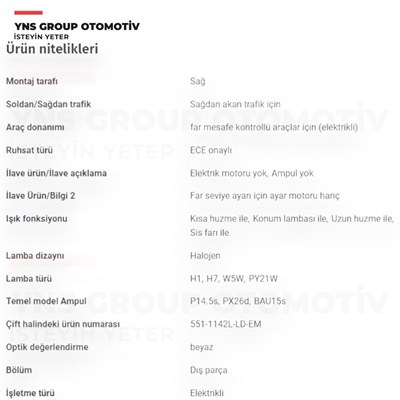 Renault Megane II 02-05 Ön Far Lambası Sağ (Elektrikli - Merceksiz) Depo - 5511142rldem / 7701064017