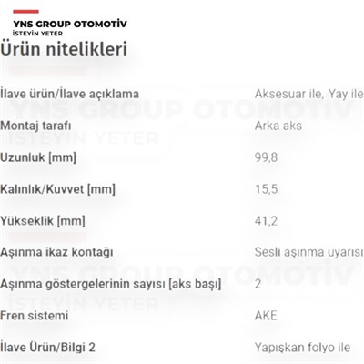 Ssangyong Korando 10- 2.0 e-Xdi / 19- Tivoli Xlv 15- Torres 22- 1.5 - 1.6 Xdi Arka Fren Balatası (Yay Delikli) RoadHouse - 2136252 / 48413350b0