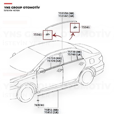 Toyota Corolla 07-13 Tavan Oluk Çıtası Klipsi Orjinal - 7556152040