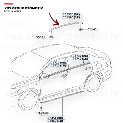 Toyota Corolla 07-13 Tavan Oluk Çıtası Sol Orjinal - 7555612150