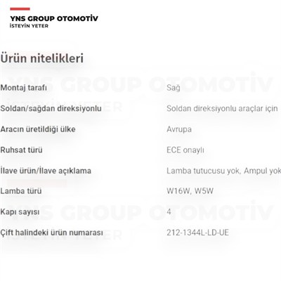 Toyota Corolla 13-18 Arka Stop Sağ (Bagaj - İç) Depo - 2121344rldue - 8158102530