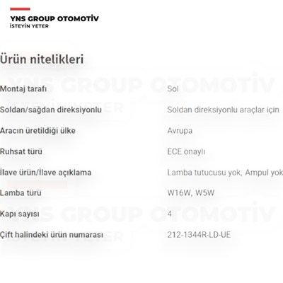 Toyota Corolla 13-18 Arka Stop Sol (Bagaj - İç) Depo - 2121344lldue - 8159102530