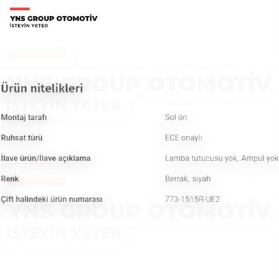 Volvo S40 V40 03-04 Ön Sinyal Lambası Sol (Siyah) Depo - 7731515lue2 / 30621835