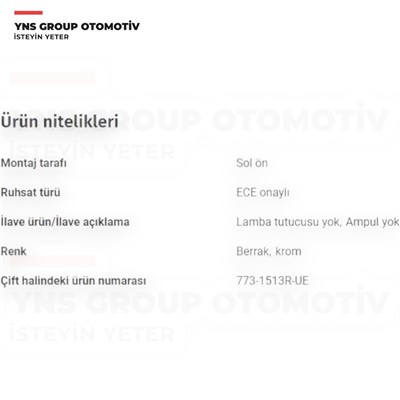 Volvo S40 95-00 V40 95-04 Ön Sinyal Lambası Sol (Krom) Depo - 7731513lue / 30854653