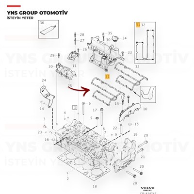 Volvo S60 S80 V40 V60 V70 10-15 T2 - T3 - T4 1.6 Benzinli (B4164t) Külbütör (Üst) Kapak Contası Orjinal - 31330772