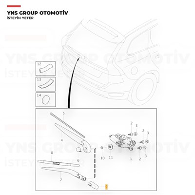 Volvo Xc60 08-17 Arka Silecek (Silgi) Süpürgesi + Kolu (365 mm) Yns - 31333448 / 31333449