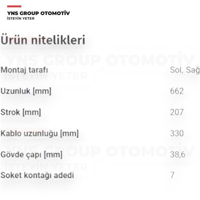 Volvo Xc60 17-24 Arka Bagaj Amortisörü Sağ - Sol (Elektrikli - 660 mm) Yns - 32136006