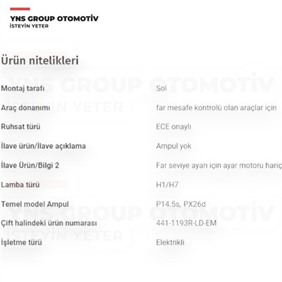 Vw Caddy 03-10 Touran 03-10 Ön Far Sol (Elektrikli) Depo - 4411193lldem / 2k0941005d