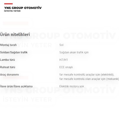 Vw Passat (B5) 96-00 Ön Far Sol (Elektrikli) Tyc - 3b0941017k