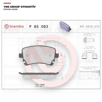 Vw Transporter T5 - T6 - T7 03-26 Arka Fren Balatası Brembo - P85083 / 7h0698451d