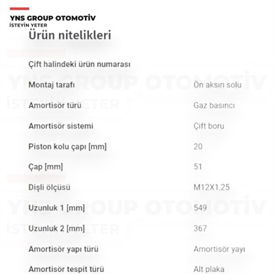 Toyota Yaris 05-20 Ön Amortisör Sol Sachs - 314757 / 485200d011