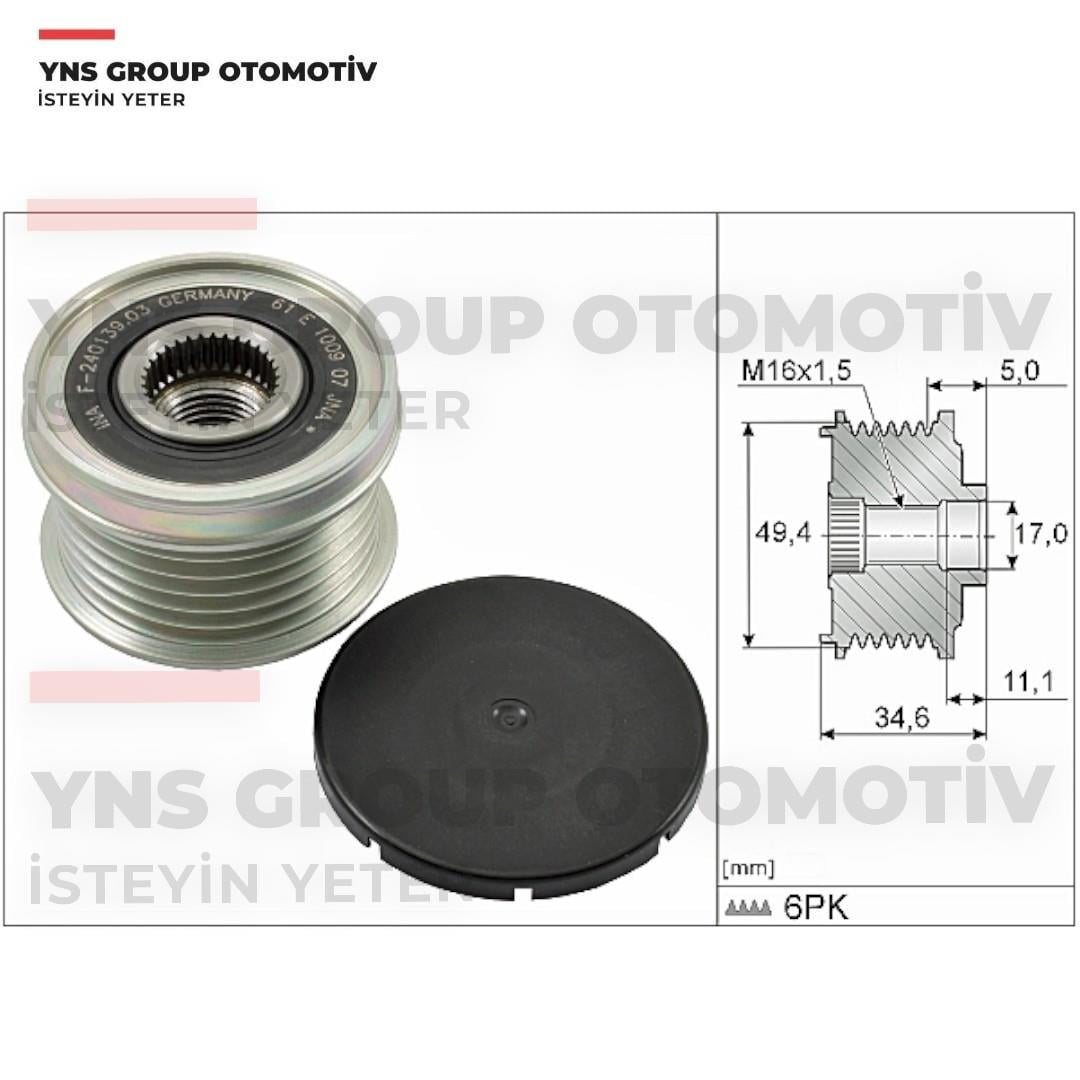 Audi A1 A3 10-15 Seat Arona Ibiza Leon Toledo Skoda Fabia Kamiq Karoq Scala Skoda Octavia Süperb Yeti Vw Arteon Golf Jetta Passat Polo Scirocco Tiguan Touran 1.2 - 1.4 Tsi Alternatör (Şarj Dinamosu) Kasnağı (Gergisi) Ina - 535015510 / 03c903119c