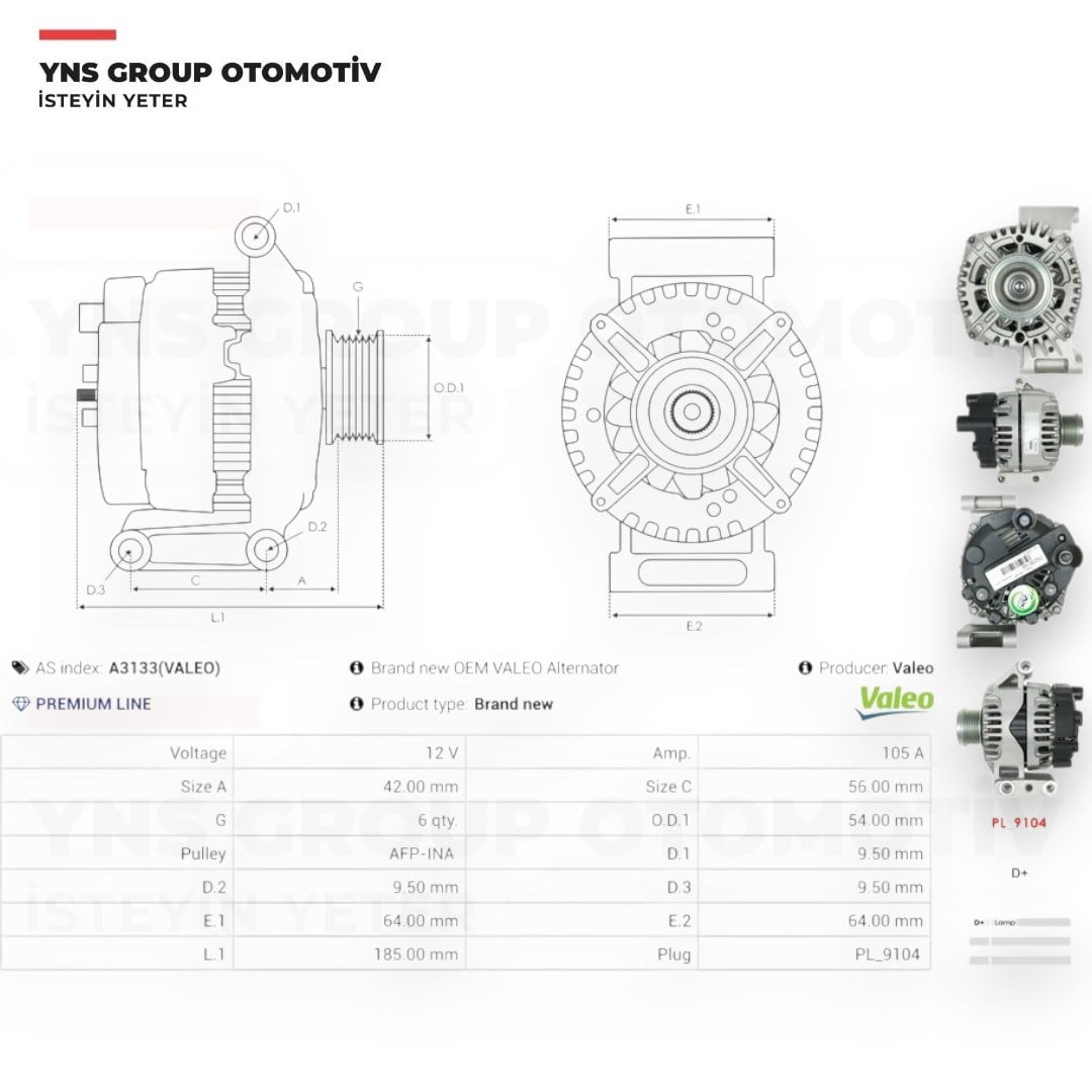 Fiat 500 07- Doblo Fiorino Grande Punto Idea Linea 05- Opel Agila 03-07 Astra G - H Combo Corsa C Meriva 03-10 1.3 Mjt Alternatör (Şarj Dinamosu) 6pk 105A Valeo - 446751