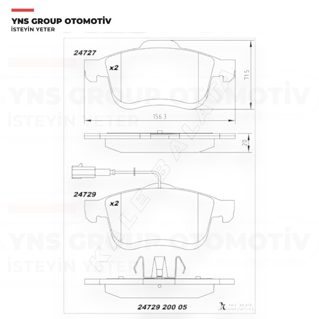 Fiat 500L 10- Doblo 10-23 Lancia Delta 10-14 Opel Combo 12- Ön Fren Balatası (Çift Fişli) Kale - 2472920005 / 77365796