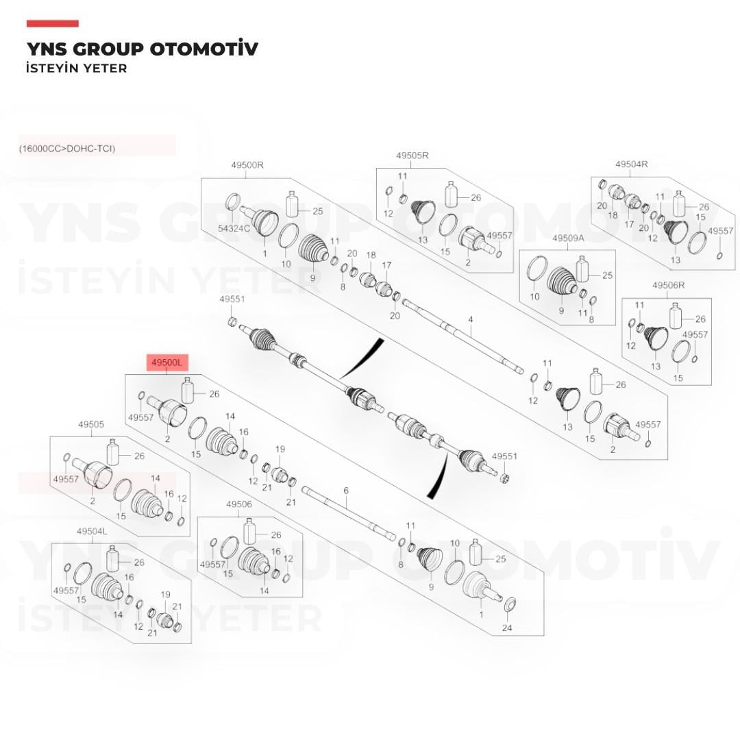 Hyundai Elantra 16- 1.6 Crdi Dizel Ön Aks Mili Komple Sol (Otomatik / 27x637x28) Yns - 49500f2500