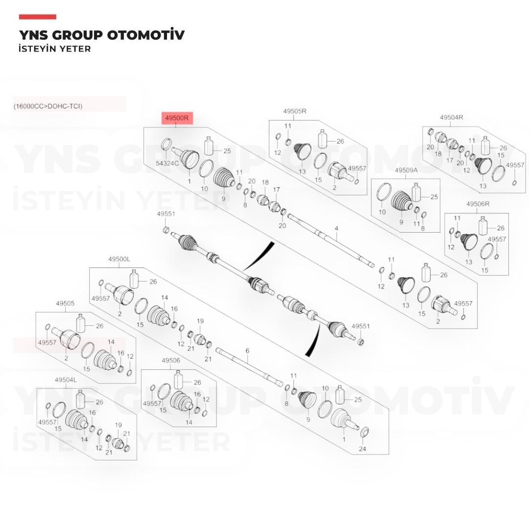 Hyundai Elantra 16- 1.6 Crdi Dizel Ön Aks Mili Komple Sağ (Otomatik / 27x1010x28) Yns - 49501f2500