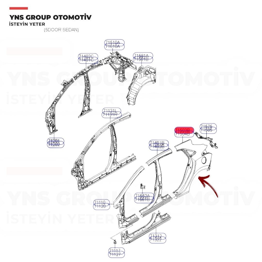 Hyundai I30 Hb 14-17 Arka Çamurluk Komple Sol Hmc Orjinal - 71503a6c00