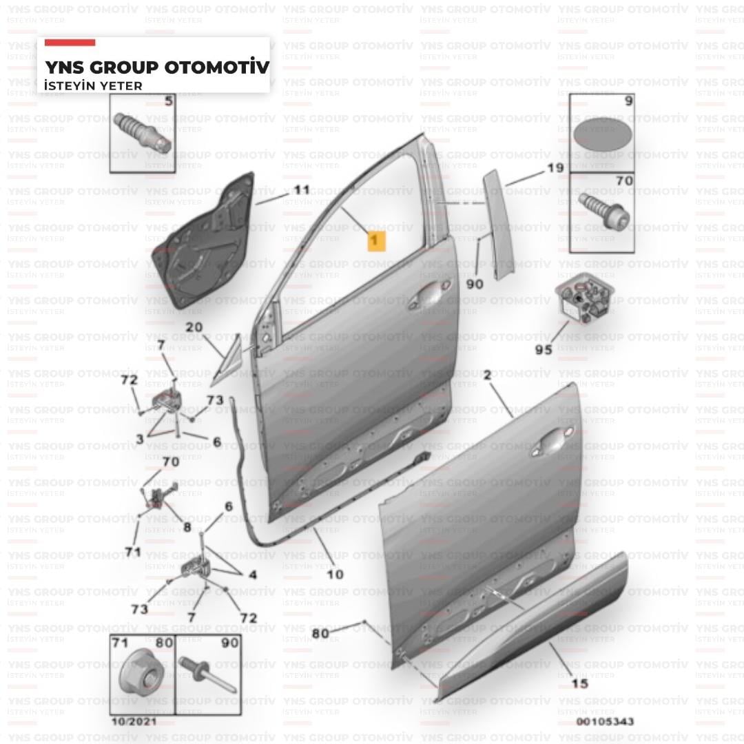 Peugeot P3008 16-24 Ön Sol Kapı Psa Orjinal - 9812306480