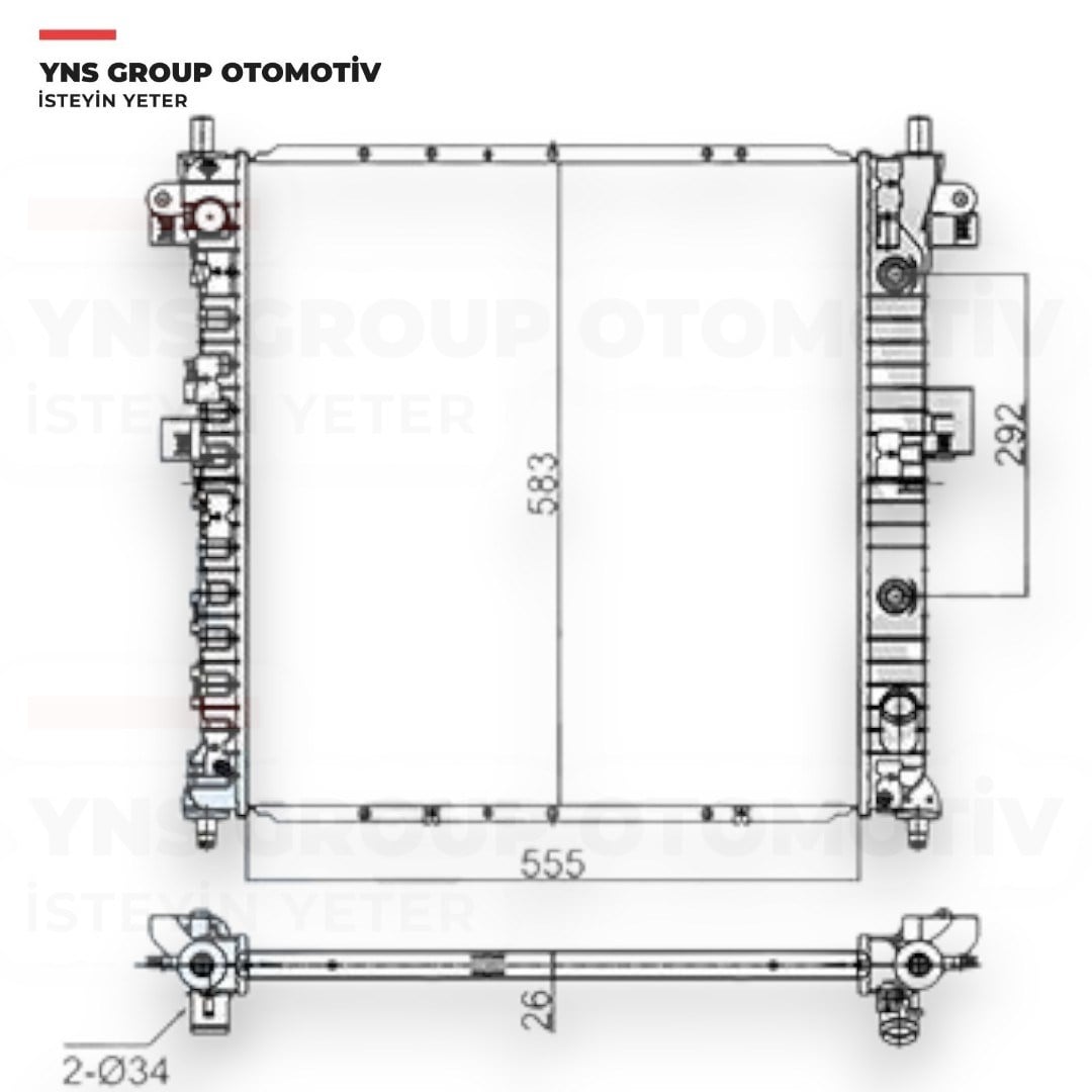 Ssangyong Actyon + Sports Kyron 06-14 2.0 Xdi - 2.7 Motor Su Radyatörü A/T (555x583x26) Kale - 356405 / 2131009250