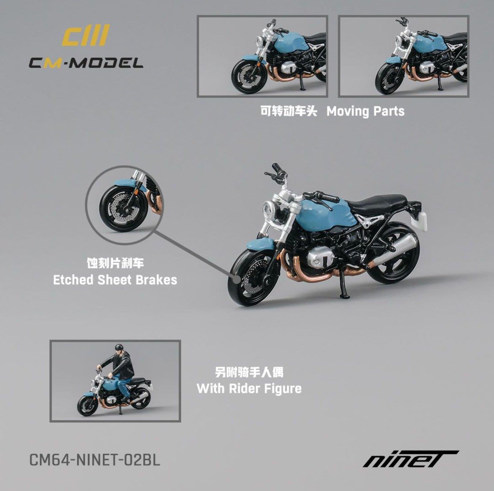 1/64 BMW R nineT Blue with Rider Boy - CM MODEL