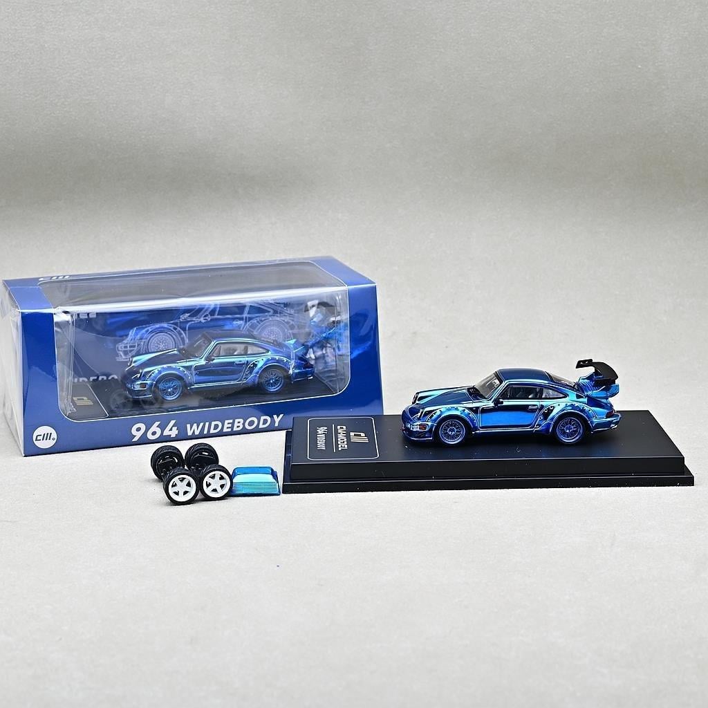 1/64 CM Model Porsche 964 Widebody Chrome Blue