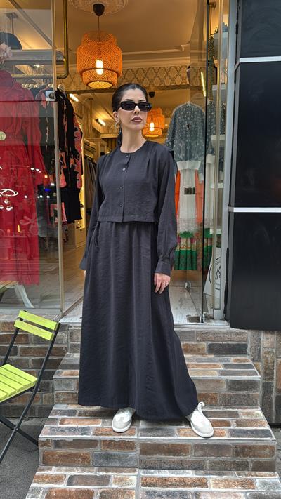 22711 Yelekli Elbise-Siyah