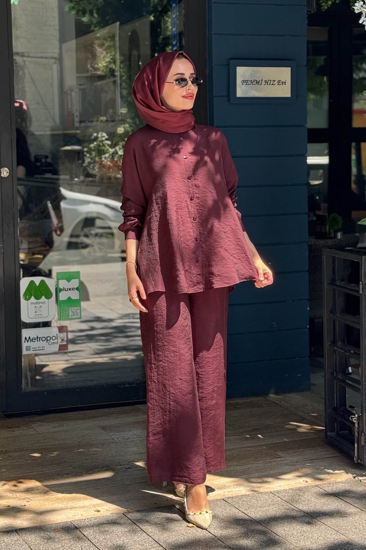 al-MARWAH Pantolonlu Takım 203042 Bordo