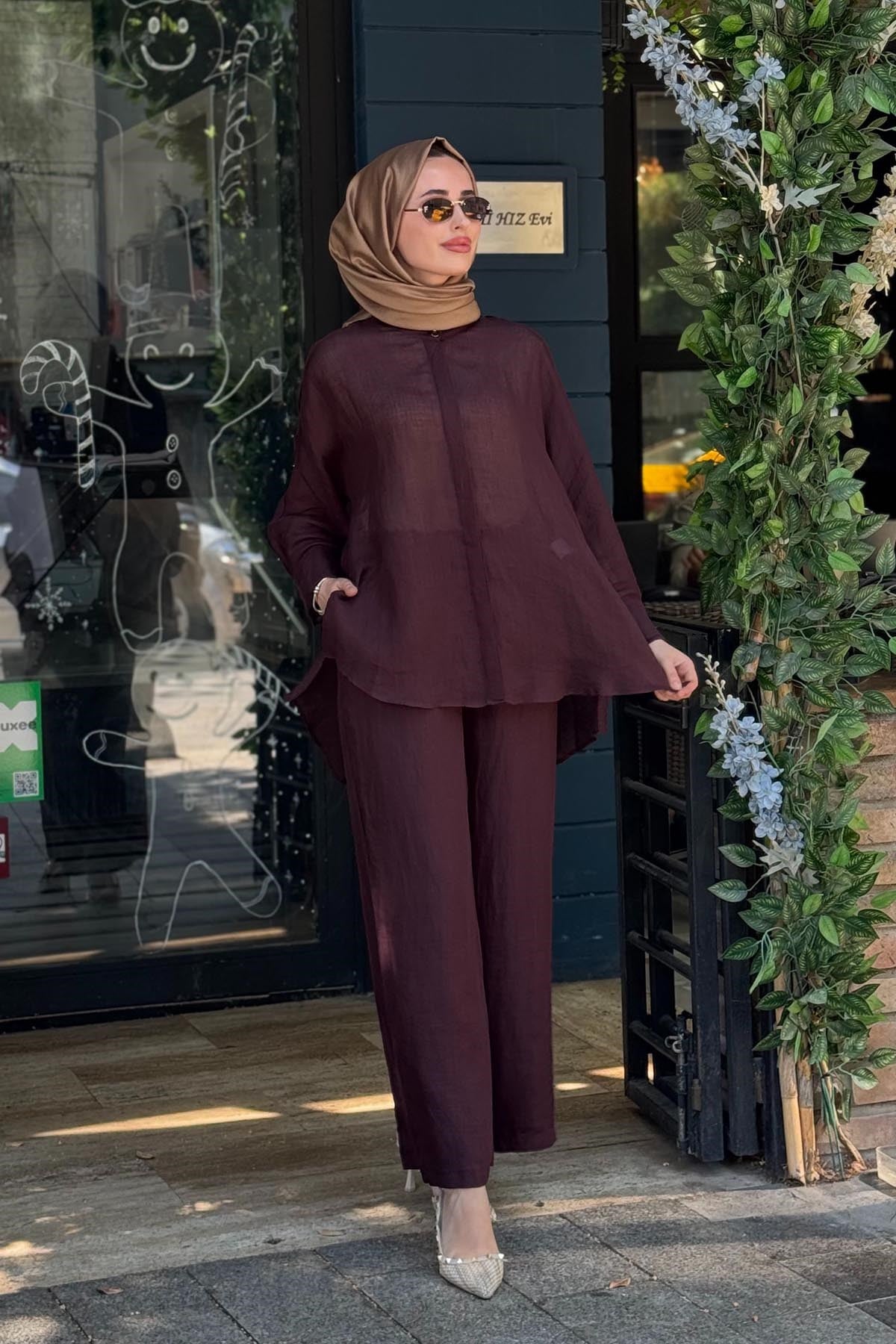 alMARWAH Pantolonlu Takım 101008T Bordo