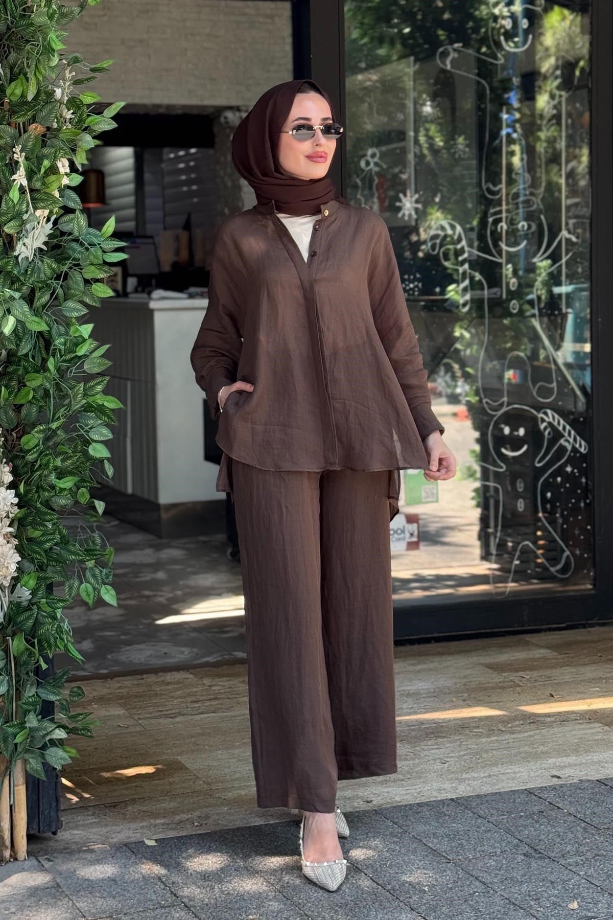 alMARWAH Pantolonlu Takım 101008T Kahverengi