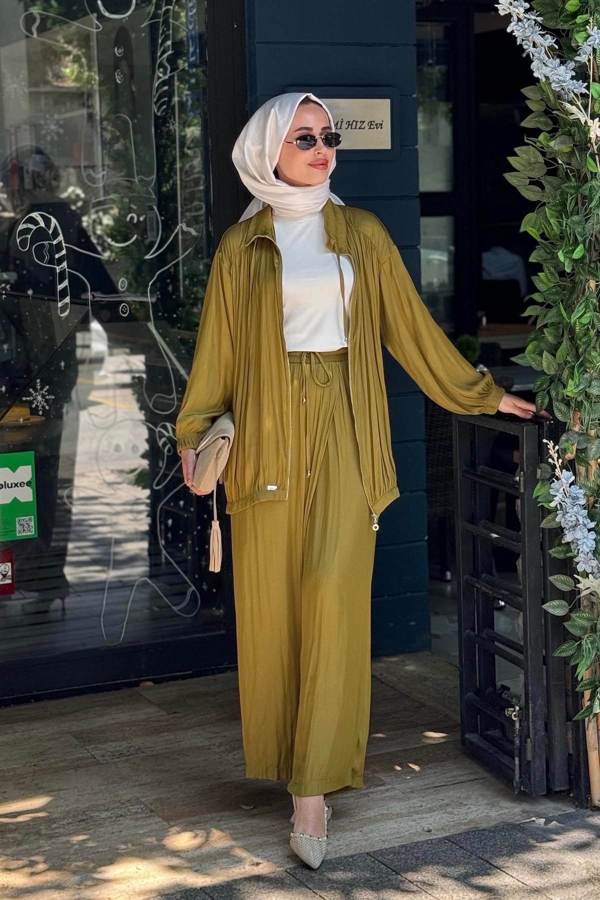 alMARWAH Pantolonlu Takım 202973 Yağ Yeşili