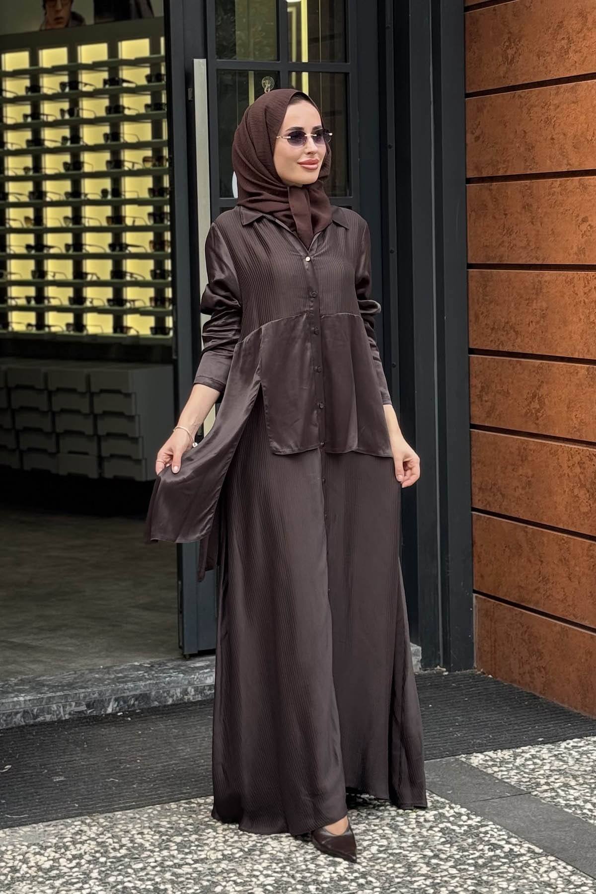 ceremony Saten Elbise 26K726 Kahverengi