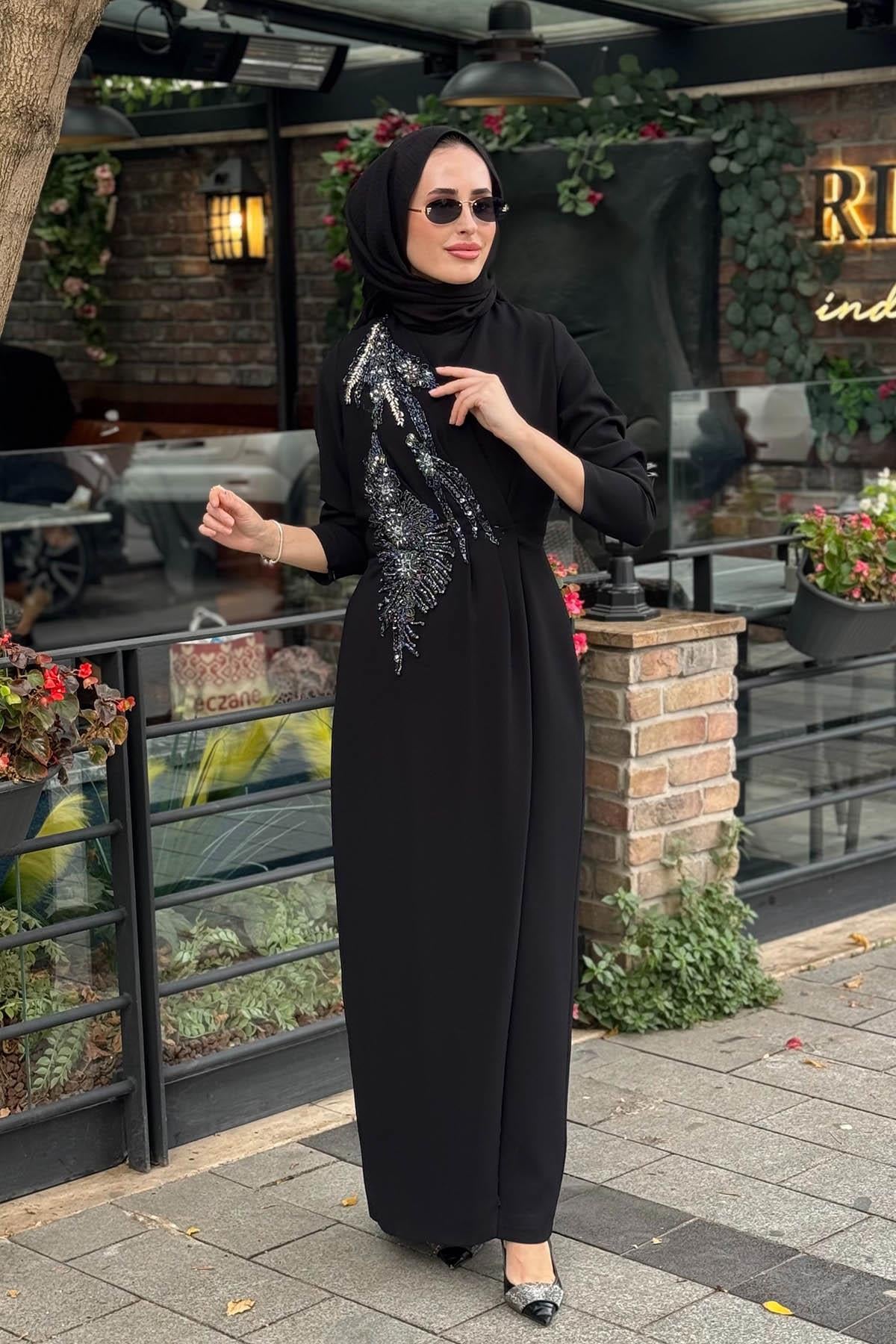 DEMET İpek Abiye 21KD-5482B Siyah