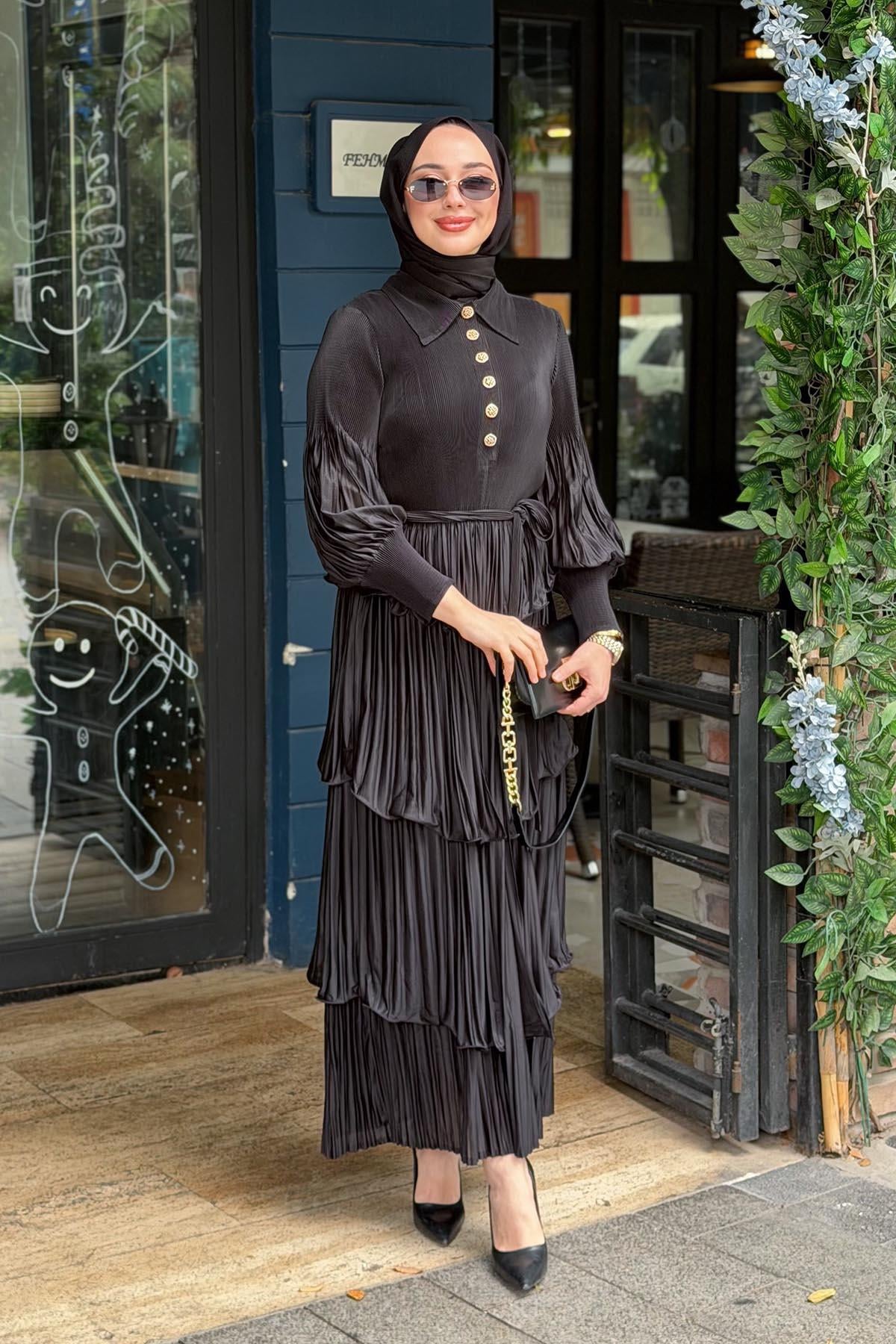 Ekshi Butik Elbise EKS022 Siyah