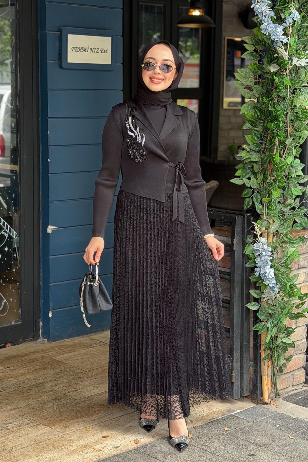 Ekshi Butik Elbise EKS025 Siyah