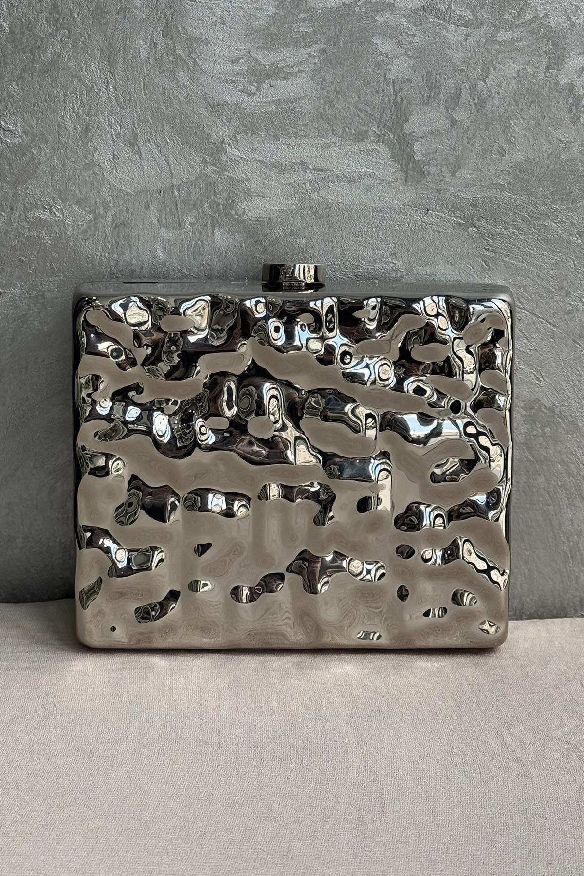 Ekshi Butik Mini Abiye Çanta 678 Metalik Gümüş