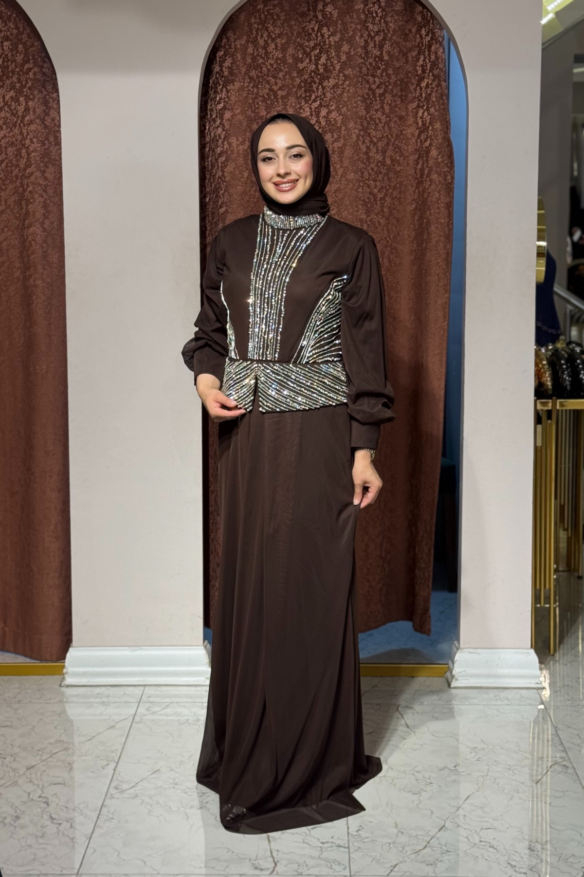FASHION NIGHT Abiye 7520-B Kahve