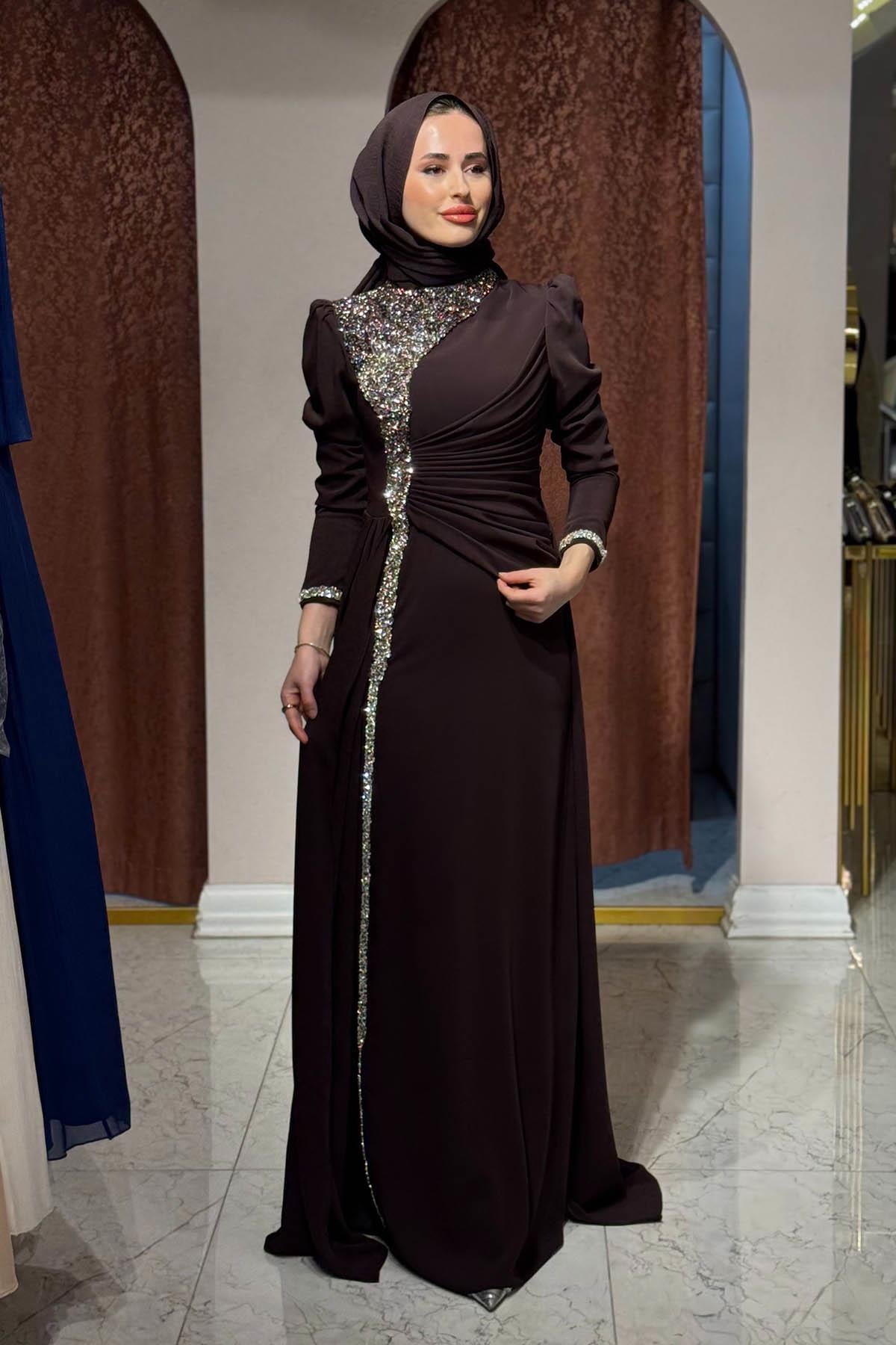 FERİHA SARIOĞLU Ayça Abiye FRHAYC Kahve