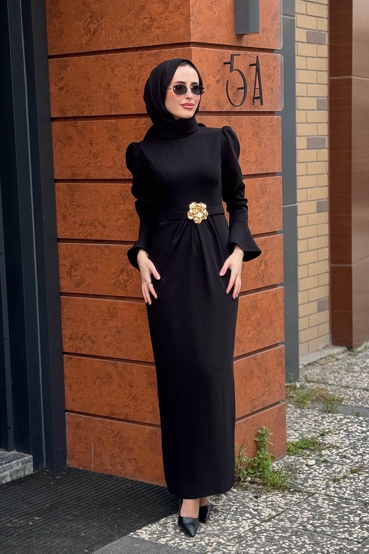 FERİHA SARIOĞLU Beyza Elbise BYZ01 Siyah