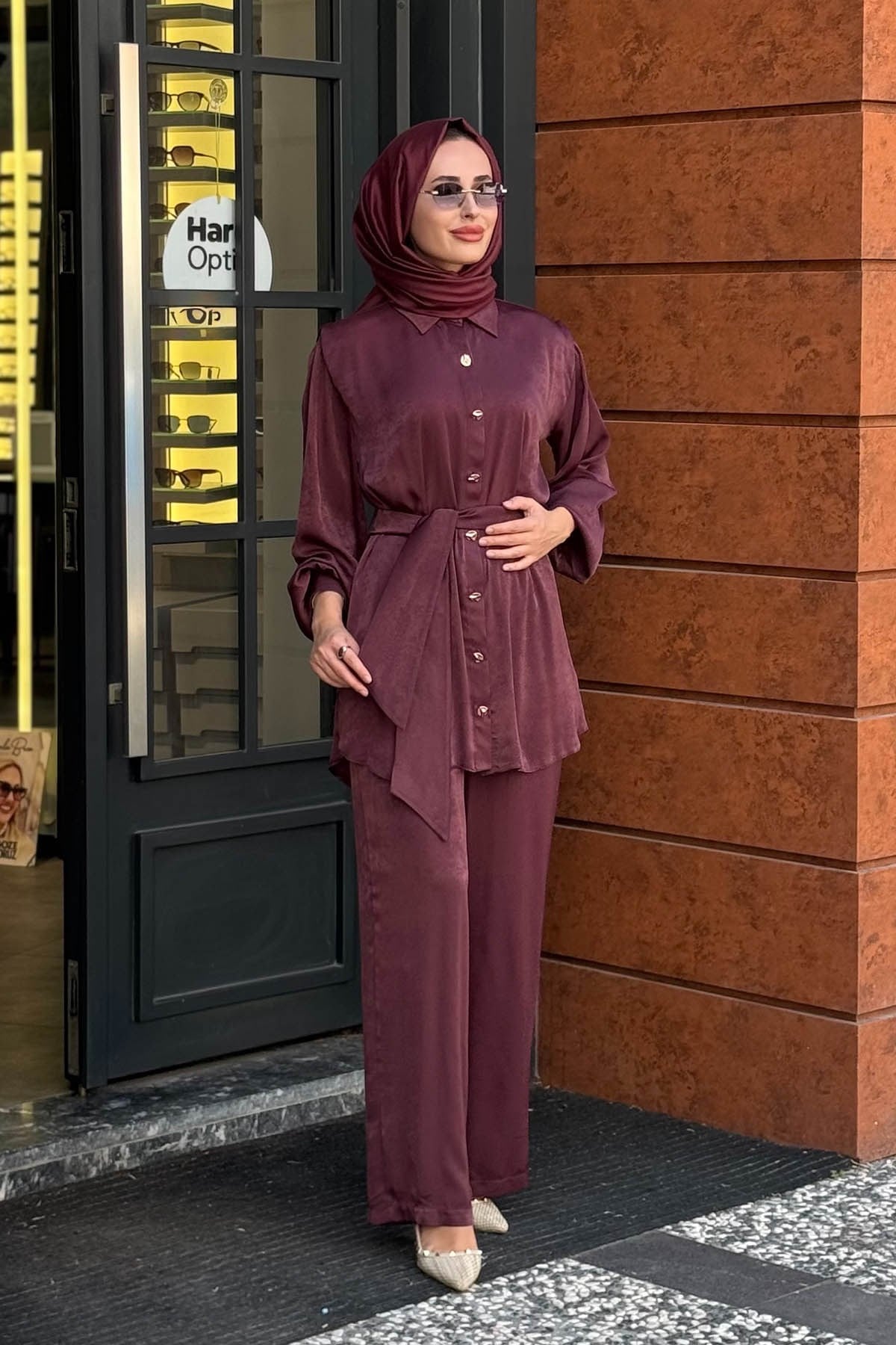 FERİHA SARIOĞLU Ekin Pantolonlu Takım FRHEKN Bordo