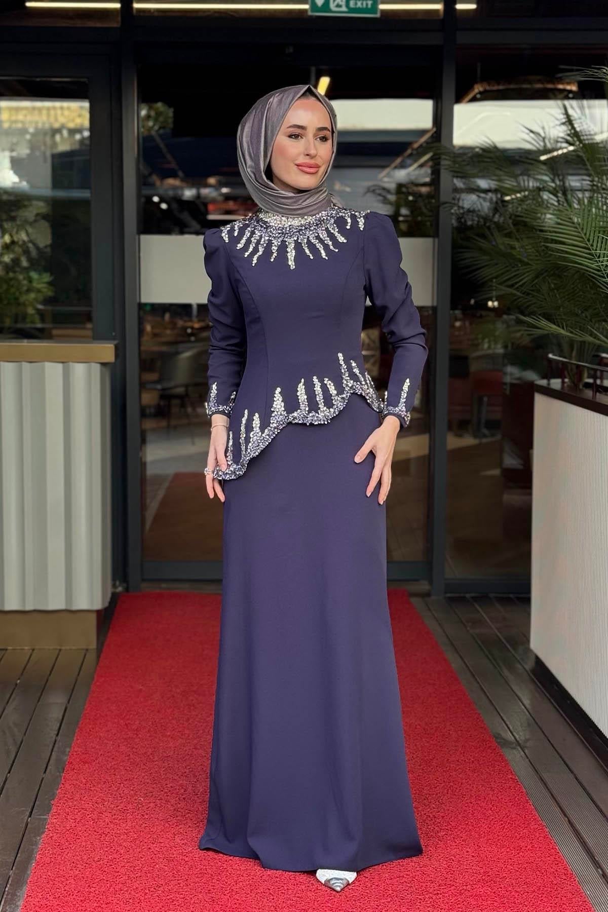 FERİHA SARIOĞLU Müjgan Abiye MJGN Morcivert