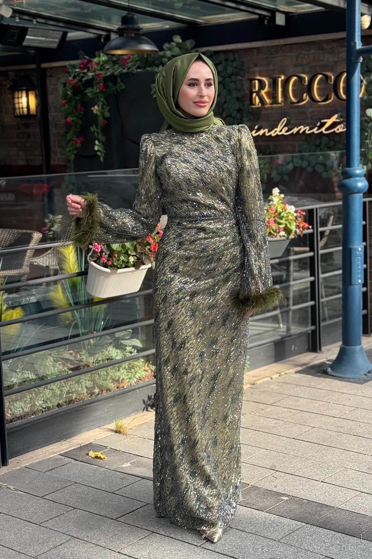 FERİHA SARIOĞLU Pırlanta Abiye 6567 Yağ Yeşili
