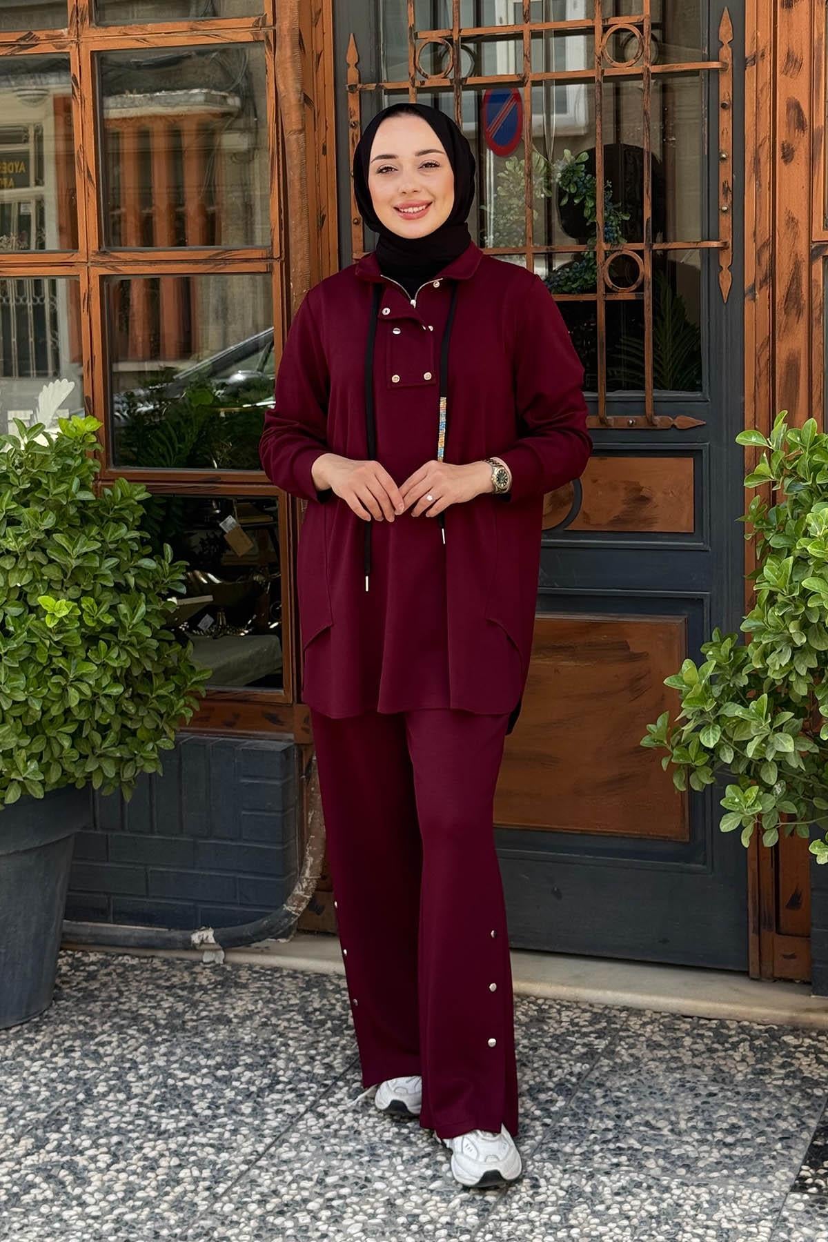 FUAT GÜRŞEN Büyük Beden Pantolonlu Takım 25K-4303 Bordo