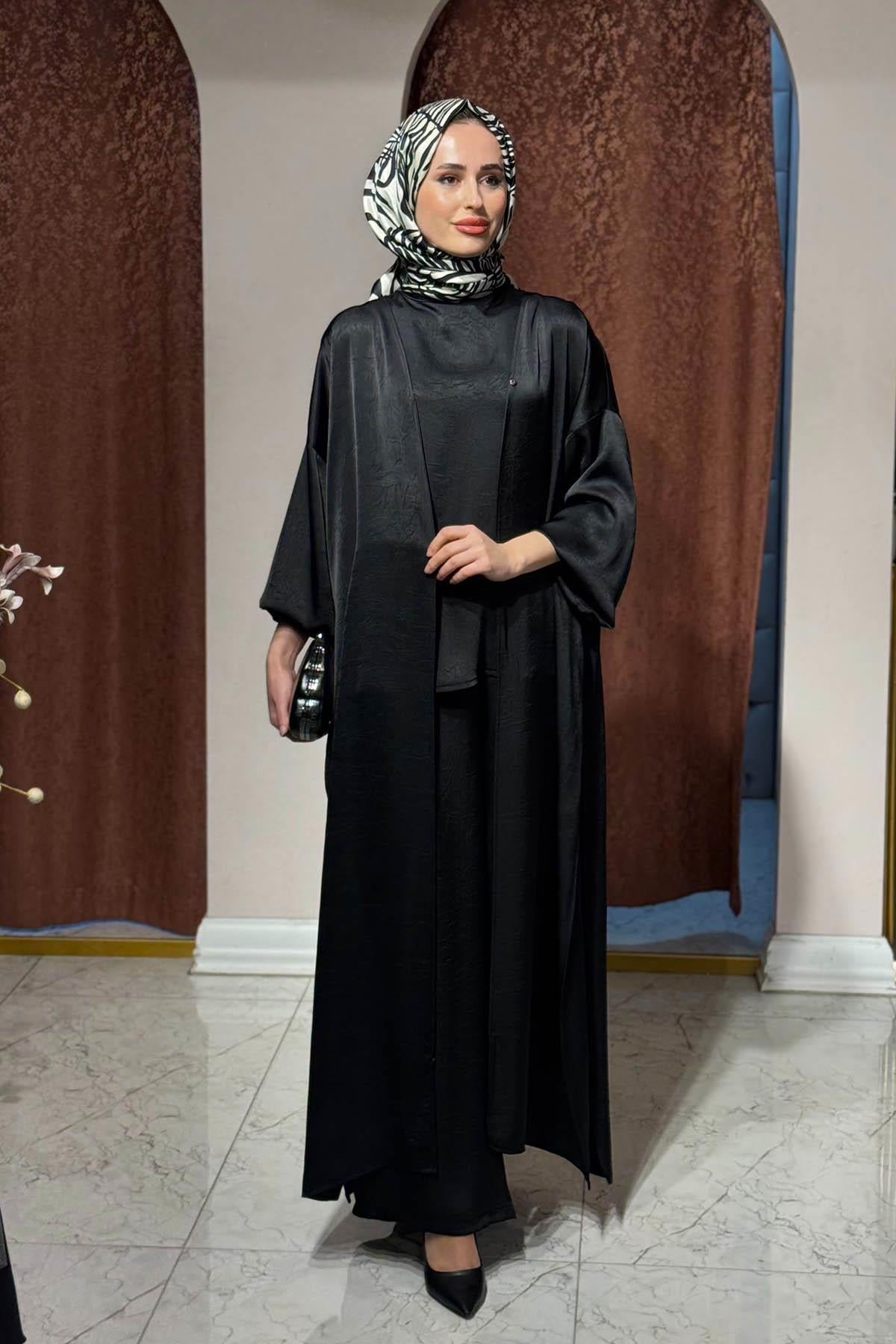 Green JADE Saten Pantolonlu Takım 5024 Siyah