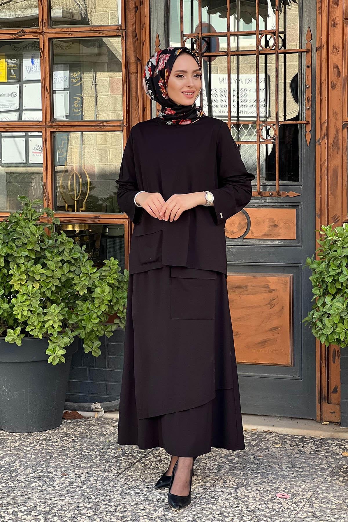İNVEE 7023 Etek Bluz Takım Siyah