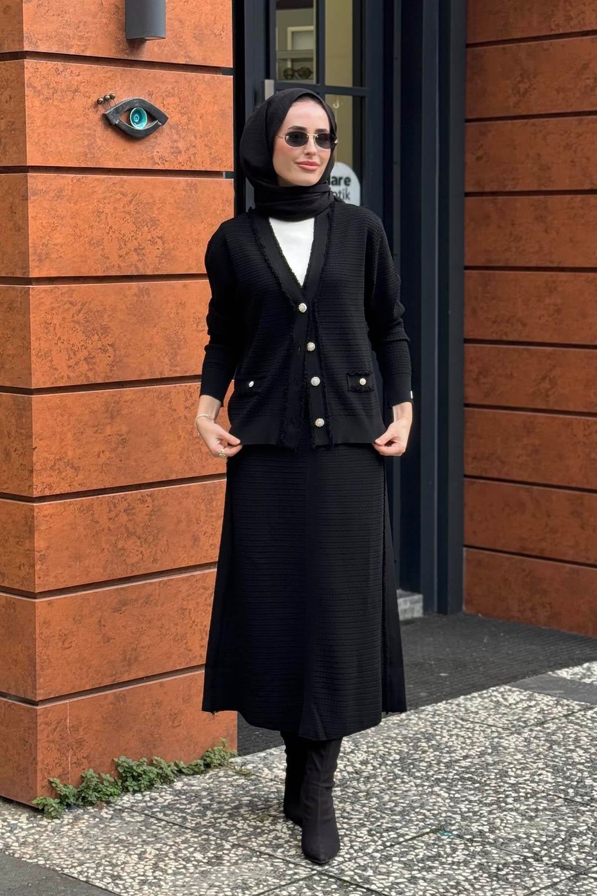 İNVEE Etekli Triko Takım 7120 Siyah