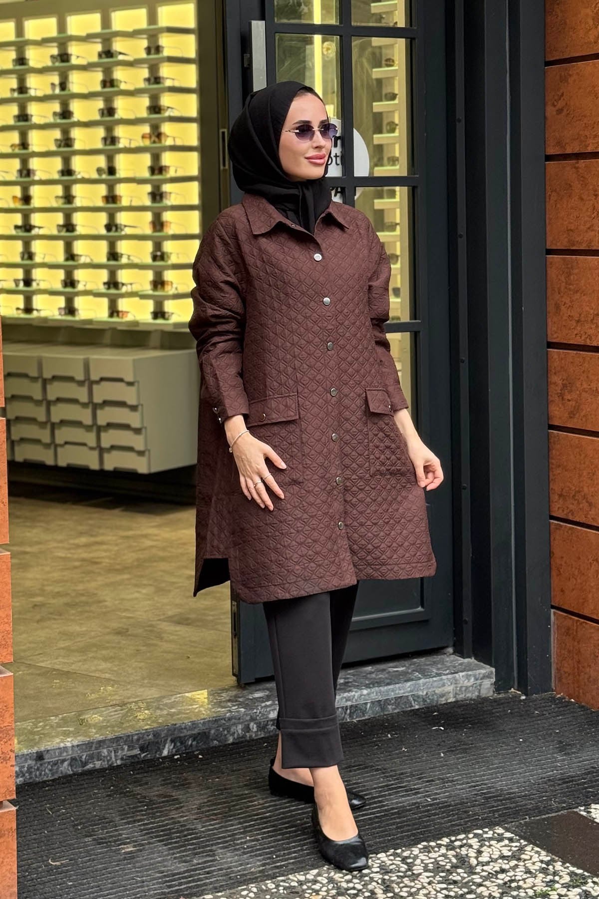 İNVEE Kapitone Gömlek 6879 Kahve