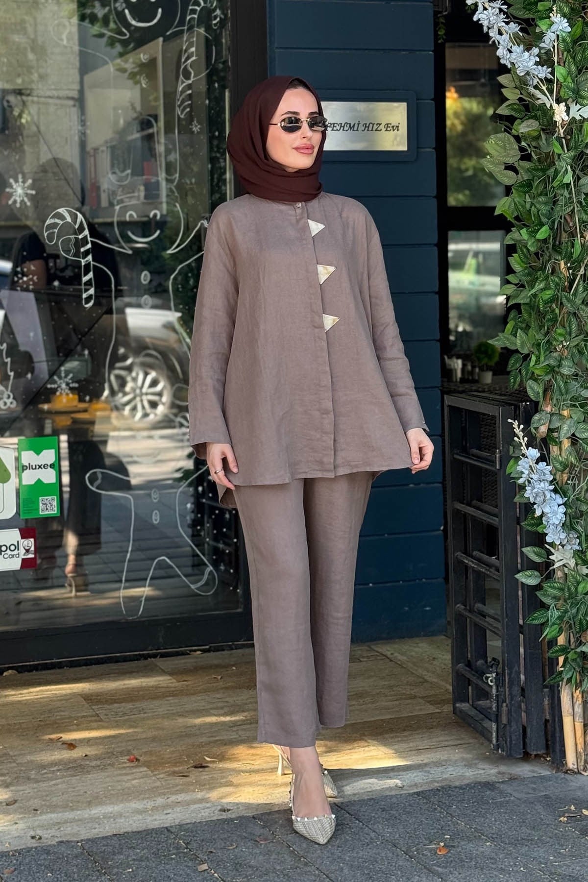 İNVEE Keten Pantolonlu Takım 7145 Vizon