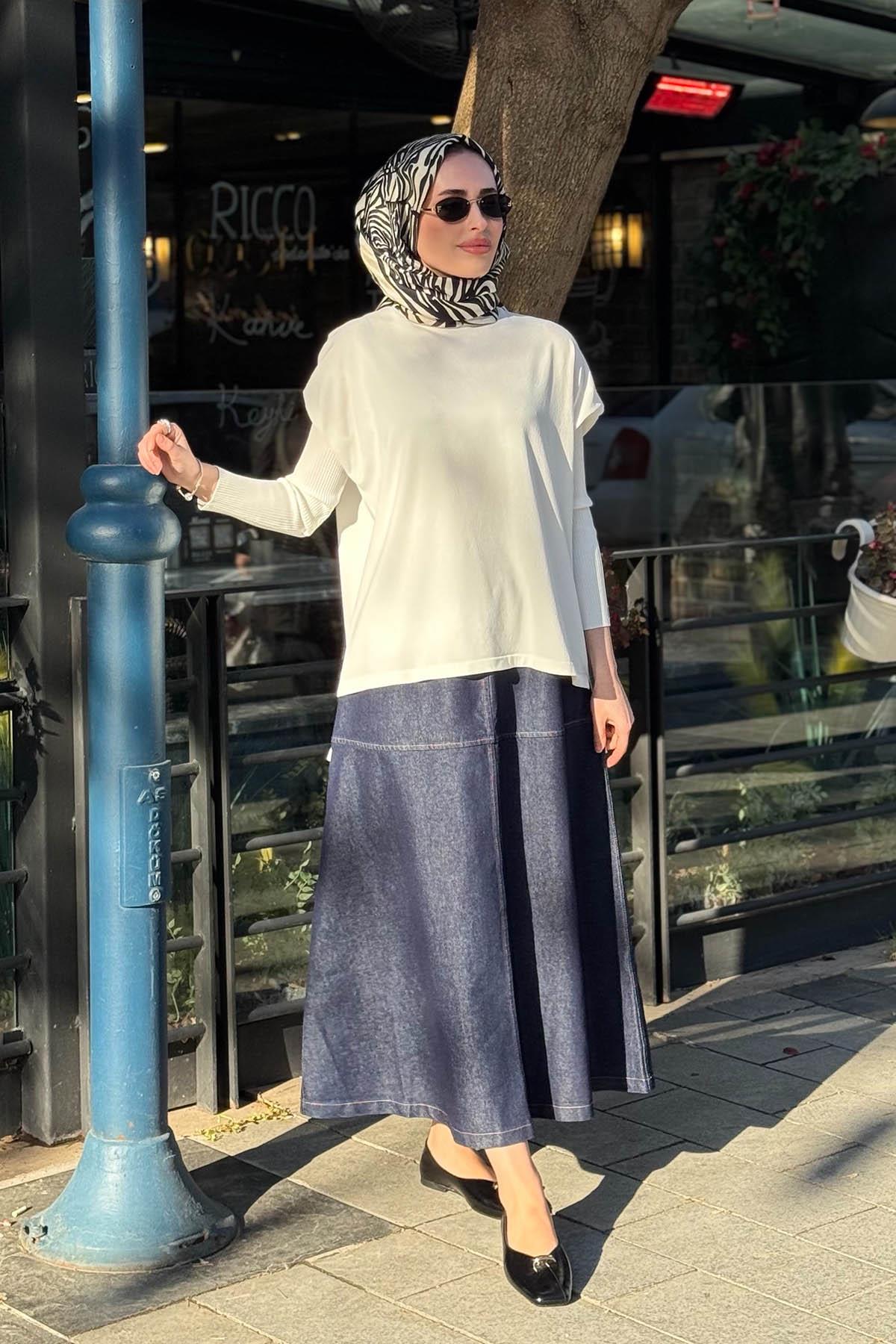 İNVEE Kot Etek 7196 Kot Mavi
